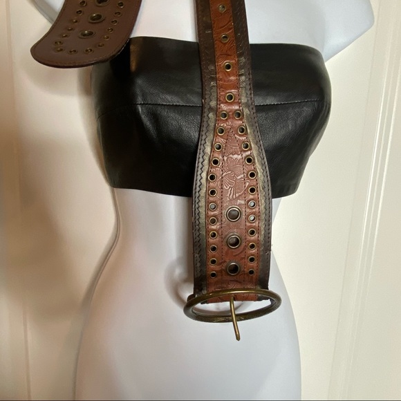 Brown Leather Wide Waist Belt - Picture 6 of 8